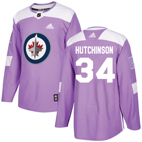 Adidas Jets #34 Michael Hutchinson Purple Authentic Fights Cancer Stitched Youth NHL Jersey